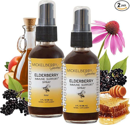 Mickelberry Gardens Elderberry Honey Propolis Throat Spray - Natural Immune Support and Throat Coat for Kids and Adults, 2 Ounces (Pack of 2)