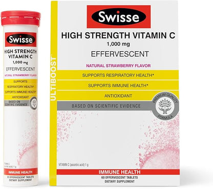 Swisse Effervescent Vitamin C 1000mg Dissolvable Vitamin C Powder Tablets | Immune Support Supplement and Antioxidant | VIT C Supports Immunity Health * | Ascorbic Acid Vitamin C Drink | 60 Tablets