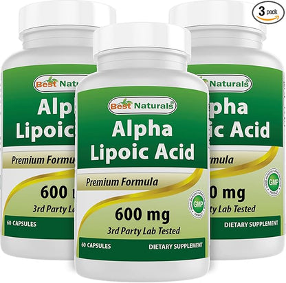 Best Naturals Alpha Lipoic Acid 600 mg 60 Capsules - ALA Powerful Antioxidant (60 Count (Pack of 3))
