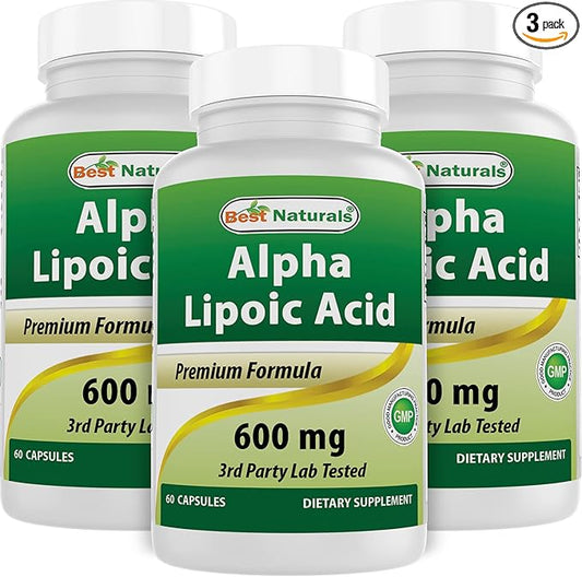 Best Naturals Alpha Lipoic Acid 600 mg 60 Capsules - ALA Powerful Antioxidant (60 Count (Pack of 3))
