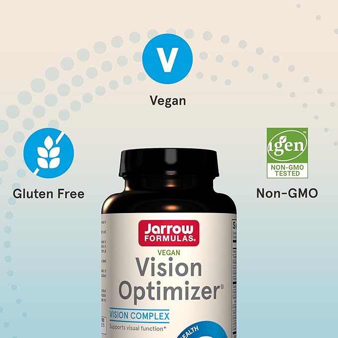 Jarrow Formulas Vision Optimizer Veggie Caps-90 Count - Eye Supplement-Dietary Supplement-with Grape Seed Extract,Lutein & Zeaxanthin,Quercetin & More-Non-GMO-Gluten Free,Pack of 12