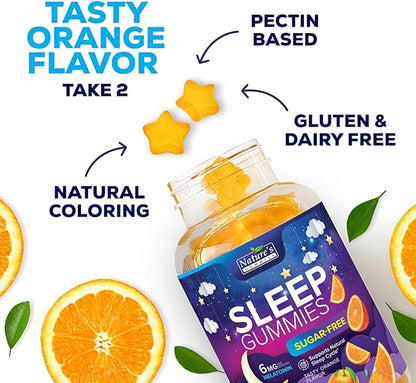 Sleep Gummies for Adults 6mg - Sugar Free Extra Strength Melatonin Gummy, Natural Sleeping Gummy for Adults, Kids, Orange Flavored, Vegan, Non-GMO, Sleep Vitamin Support Supplement - 120 Gummies