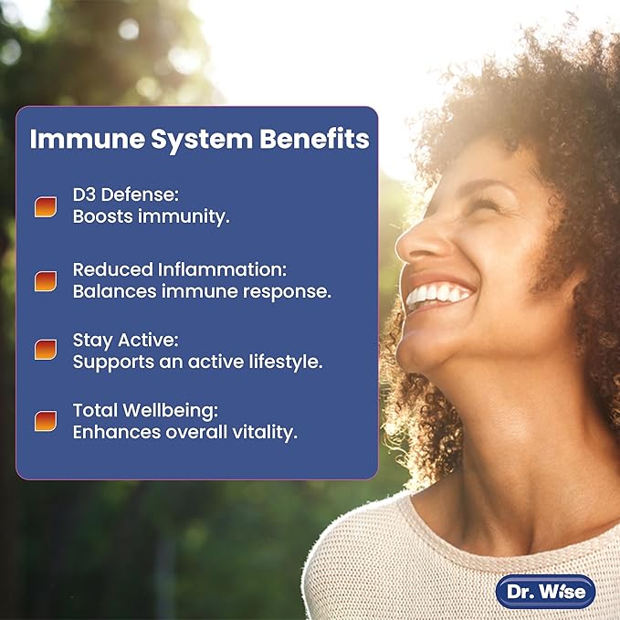 Dr. Wise Vitamin D3 5000 IU + K2 MK-7 - Women’s Supplement for Bone Strength, Heart Health, Immune Support & Radiant Skin - 60 Capsules - High Absorption - 2 Month Supply
