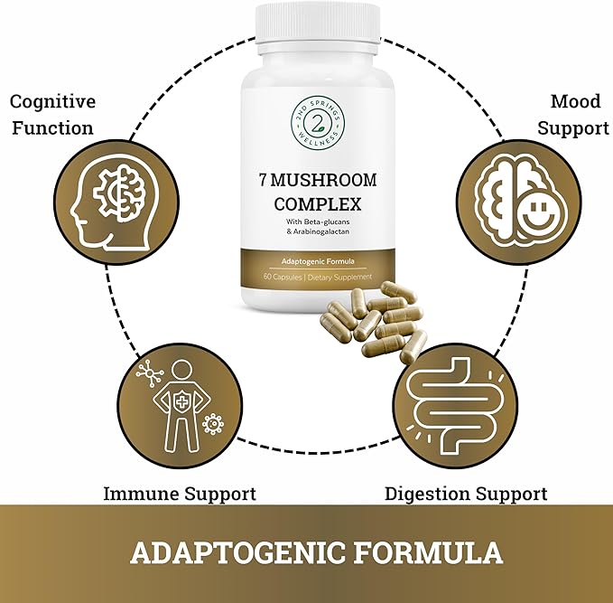 Organic Mushroom Complex - 7 Mushroom Blend Immune Support Nootropic & Cognitive Health Supplement with Organic Lion's Mane, Chaga, Maitake, Shiitake, Reishi, Turkey Tails, Cordyceps Mix