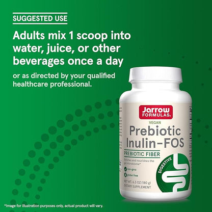 Jarrow Formulas® Prebiotic Inulin FOS Prebiotic Fiber Supplement, 6.3 Oz, Prebiotics for Gut Health and Digestive Support, Approx. 47 Servings