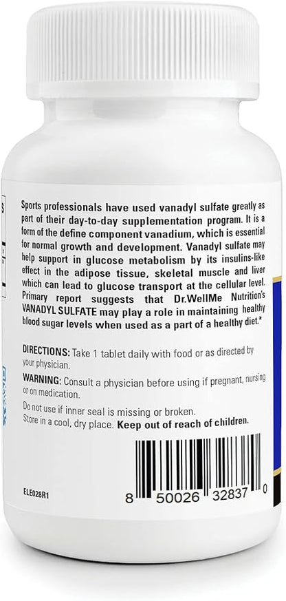 Dr.WellMe Vanadyl Sulfate Supplement 10 mg – 100 Tablets – Maintains Healthy Blood Sugar Level – Non-GMO, Gluten-Free Tablets for Blood Sugar & Glucose Support