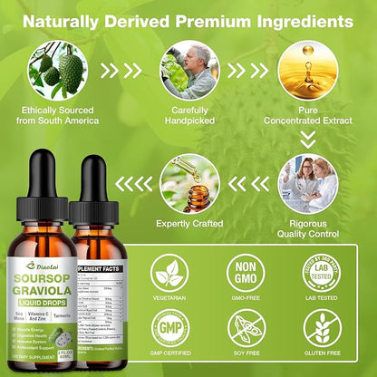 2 Pack Soursop Graviola Liquid Drops - 100% Pure Organic Graviola Extract (4 Fl Oz) - Immune Support, Antioxidant Rich, Natural Energy Boost - Vegan, Non-GMO, Alcohol-Free