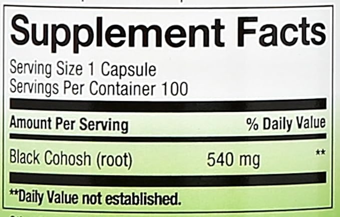 Nature's Way Black Cohosh Root, Traditional Women's Health Remedy*, 540 mg, 100 Vegan Capsules (Pack of 2)