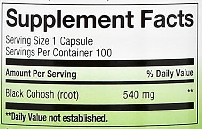 Nature's Way Black Cohosh Root, Traditional Women's Health Remedy*, 540 mg, 100 Vegan Capsules (Pack of 2)