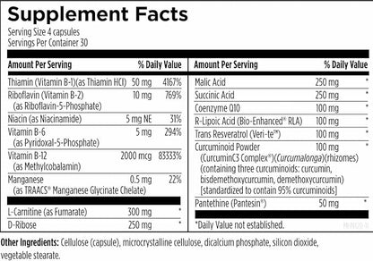 Designs for Health Mitochondrial NRG - Support Cellular Vitality + Metabolism - Mitochondria Energy Supplement with Alpha Lipoic Acid, Trans Resveratrol + Curcumin Powder (120 Vegan Capsules)