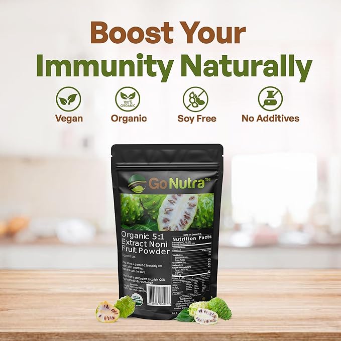 Go Nutra Noni Fruit Powder Organic 5:1 Extract Pure 1lb. (16 oz) Superfood Noni Powder