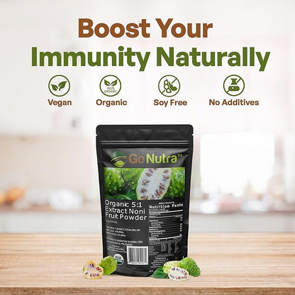 Go Nutra Noni Fruit Powder Organic 5:1 Extract Pure 1lb. (16 oz) Superfood Noni Powder