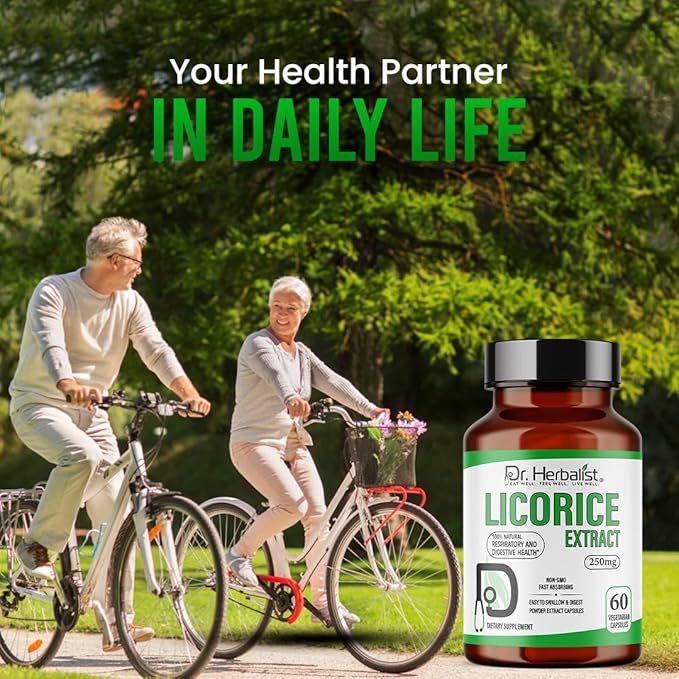 Dr. Herbalist Licorice Root Extract 250mg | 60 Capsules | 10:1 Glycyrrhiza Glabra Extract | Supports Overall Well-Being