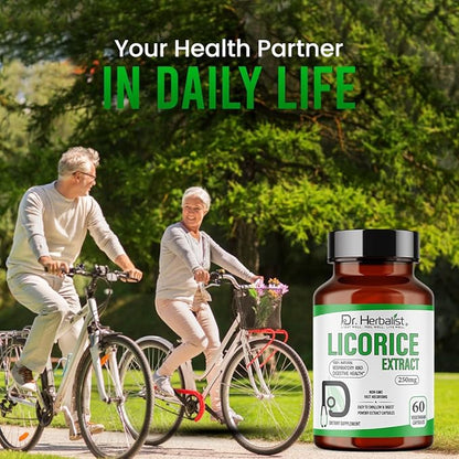 Dr. Herbalist Licorice Root Extract 250mg | 60 Capsules | 10:1 Glycyrrhiza Glabra Extract | Supports Overall Well-Being