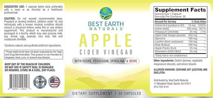 Best Earth Naturals Apple Cider Vinegar Complex with Iodine, Potassium, Spirulina and More 30 Count