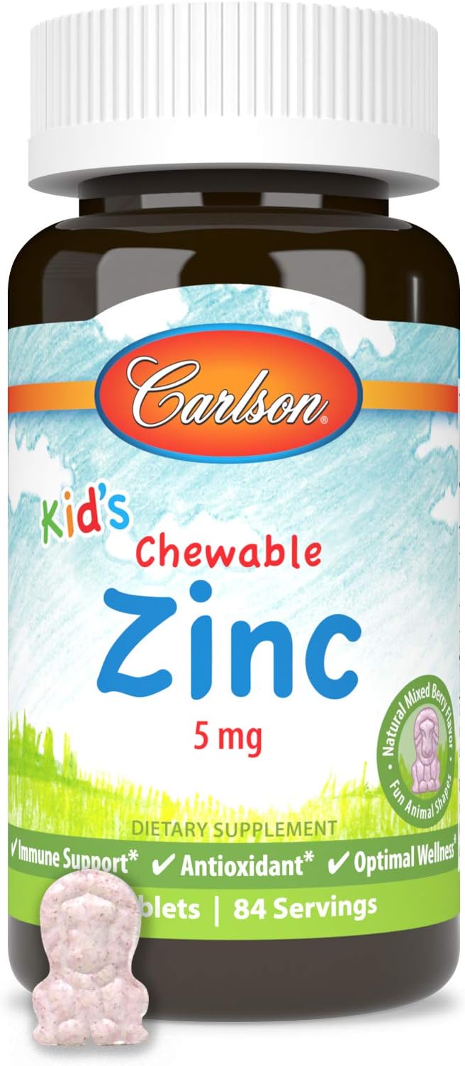 Carlson - Kid's Chewable Zinc, 5 mg, Health Support, Natural Mixed Berry Flavor, 84 Tablets