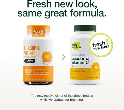 Fresh Nutrition Liposomal Vitamin C - 2000mg DNA Verified & Potent VIT C (from ascorbic acid)– Swallow or Pour Powder into a Drink, All Natural Vegan Friendly, Non-GMO, Gluten-Free, Dairy-Free