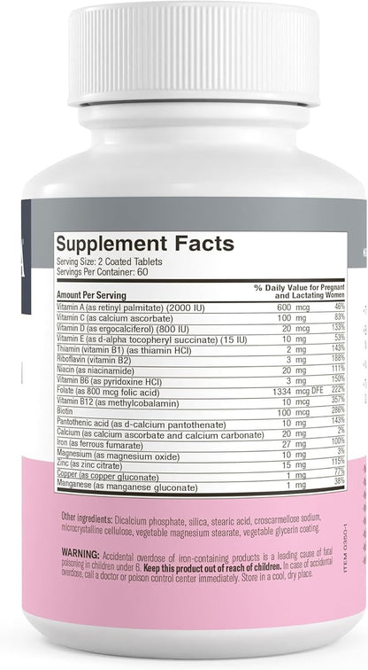 FREEDA Mini Prenatal Vitamin - Kosher Prenatals -Tiny Easy to Swallow Tablets - Prenatal Vitamins with Iron, Prenatal Folic Acid/Folate, Vitamin D - Pre Natal Multivitamin for Pregnant Women (120)