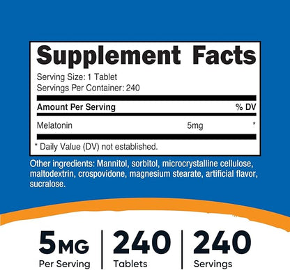 Nutricost Melatonin 5mg, 240 Fast Dissolve Tablets (Mixed Berry Flavor) - Non-GMO, Gluten Free