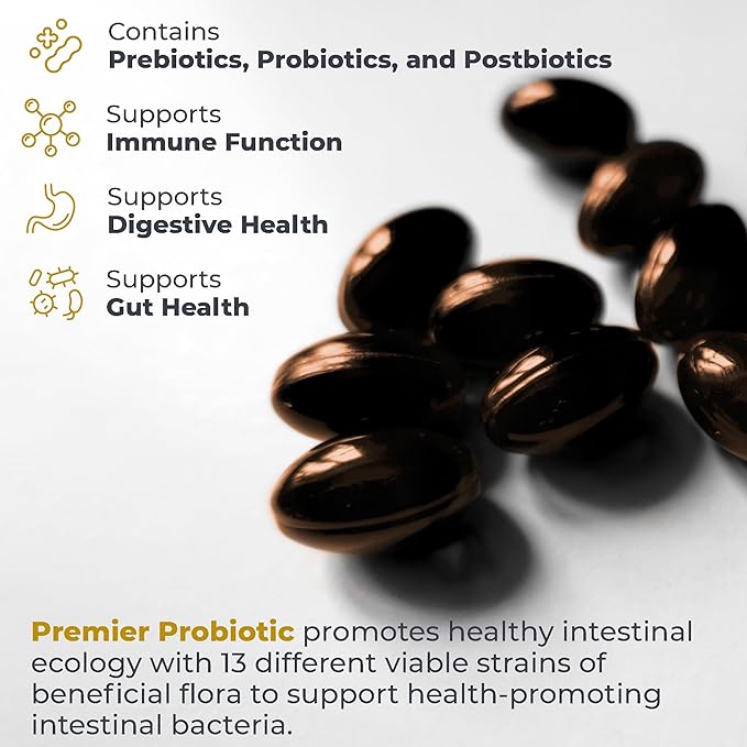 Premier Research Labs Probiotic Caps - Pre-, Pro-, and Post-Biotics - for Healthy Gut, Digestive Health & Immune Support - Beneficial Bacteria - 30 Vegetarian Softgels