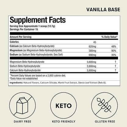 Perfect Keto Exogenous Ketones Powder, BHB Salts Supplement for Ketosis & Fasting, Plus Electrolytes for Hydration, Caffeine Free Energy, Keto Diet, Focus & Workout Support, Vanilla, 6.7 oz