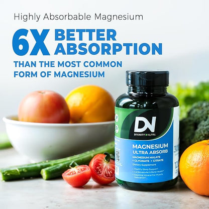 Triple Magnesium Complex Supplement,300mg of Magnesium Glycinate, Malate & Citrate for Muscles, Nerves, & Energy, High Absorption, 120 Vegan Capsules，Non-GMO USA Made