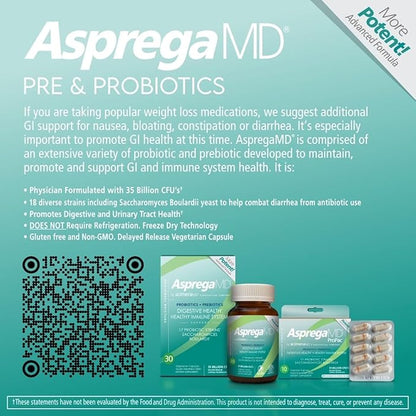 ScimeraMD® Asprega ProPac Probiotics and Prebiotics Supplement for Digestive Health and Immune System Support, 35 Billion CFUs, 10 CT