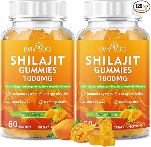 2 Packs Shilajit Gummies 1000mg Sugar Free - Pure Himalayan Shilajit Supplement for Men & Women - High in 85+ Trace Minerals & Fulvic Acid - Energy, Brain, Immunity - 120 Gummies