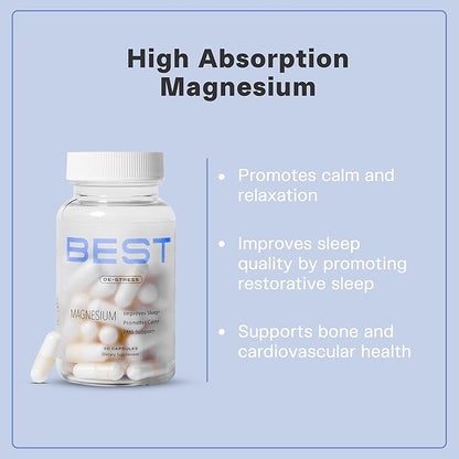 Best Magnesium Glycinate Capsules 175mg | Support for Stress Relief, Sleep, Heart Health, Nervous System and Muscles | Magnesium Supplement to Support Sleep | Vegan | 30 Day Supply - 30 Count