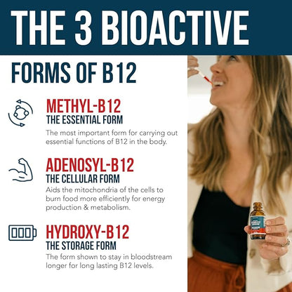 Organic Vitamin B12 - 5000 mcg, 3 BioActive B12 Forms: Methyl B12, Adenosyl B12 & Hydroxy B12 - Plus L-Methylfolate Cofactor | Sublingual Form, Cherry Flavor, Vegan, Non-GMO (120 Servings - 2 Pack)