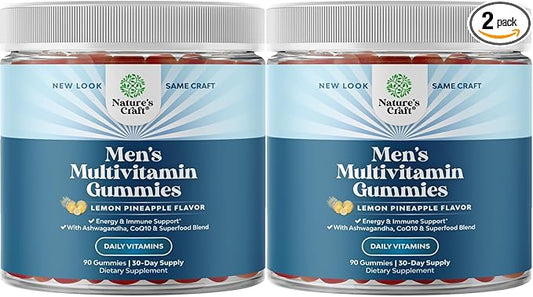 Men's Multivitamins Gummies with Superfood Complex - Daily Multivitamin for Men with CoQ10 and Ashwagandha for Energy and Immunity - Vegetarian Adult Multivitamin Gummies for Men (2 Month Supply)