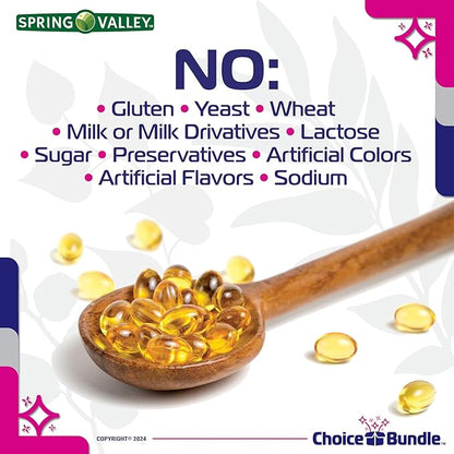 Spring Valley Vitamin D3 Softgels 125 mcg per Soft Gel 5,000 IU 250 Ct 3 pk (750 Total) + Vitamin Guide & Pill Container (5 Items)!