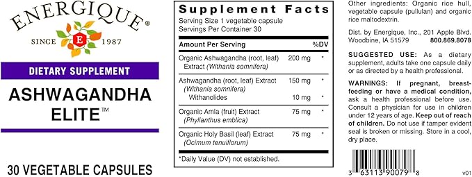 Ashwagandha Elite™ - with Root and Leaf extracts - 30 Vegetable Capsules
