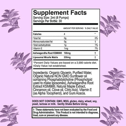 Ashwagandha Liposomal Liquid Formula for Enhanced Memory and Brain Performance, KSM-66 Ashwagandha Extract, 2 fl oz, Chai Flavor