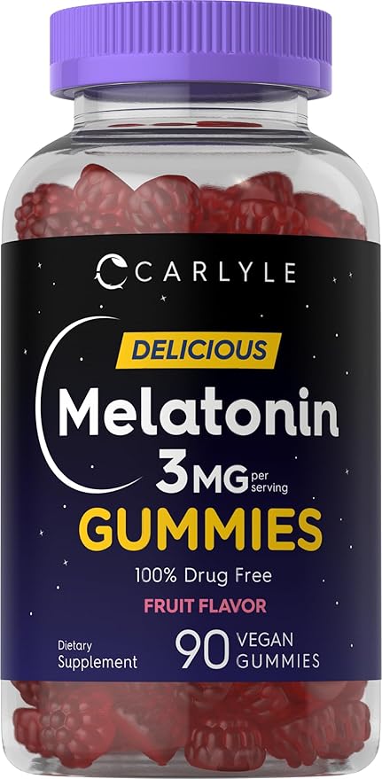 Carlyle Melatonin Gummies 3mg | 90 Count | Fruit Flavor Gummy Supplement | 100% Drug Free Support | Vegan, Non-GMO, Gluten Free
