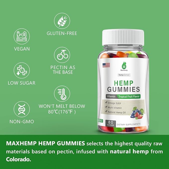 Hemp Gummies - High Potency Natural Hemp Oil Infused Gummies - Natural Fruity Bear Hemp Gummy for Sleep, Pain, Peace & Relaxation - Fast-Acting - 80Ct
