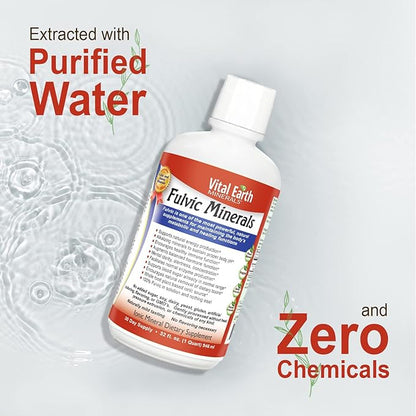 Vital Earth Minerals Fulvic Minerals Liquid – Fulvic Acid Supplement with 70+ Trace Minerals, Electrolytes for Energy & Vitality, 32 Oz Ea + 1 Oz Cup
