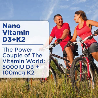 Nano Vitamin D3+K2 Nanosized Liquid Particles | Rapid Absorption | 5000 IU Potent Formulation - 1Fl Oz | Non-GMO, Gluten Free | Supports Bone, Joint, Heart & Immune Health