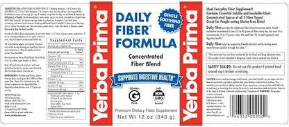 Yerba Prima Daily Fiber Formula 12 oz (3 Pack) - Soluble & Insoluble Dietary Fiber Supplement - Colon Health - Vegan, Non-GMO, Gluten-Free