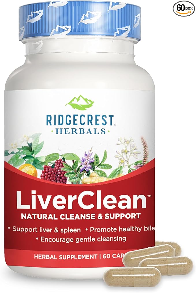 Ridgecrest Herbals LiverClean, Herbal Liver Support Supplement, Blessed Thistle, Dandelion, Detox, Cleanse Support, Healthy Bile (60 Caps, 30 Serv)
