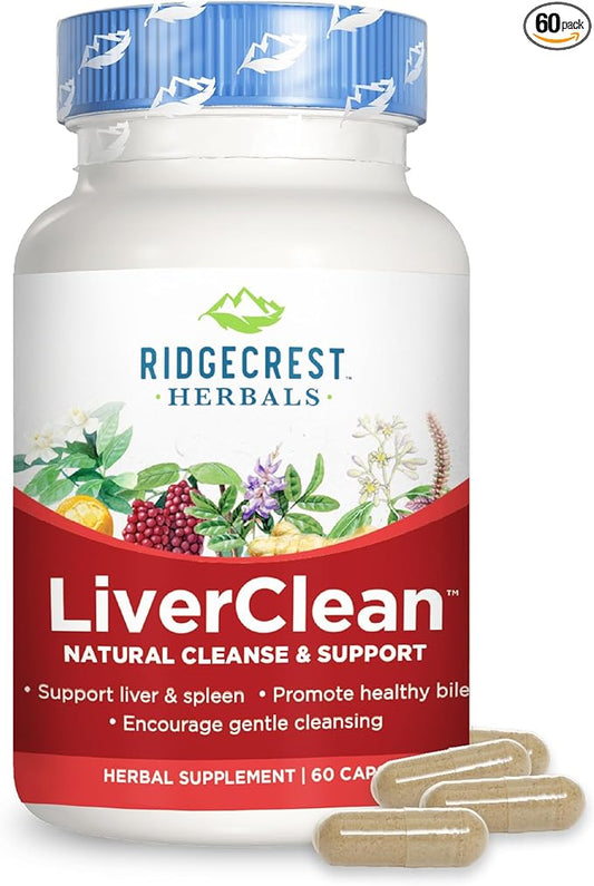 Ridgecrest Herbals LiverClean, Herbal Liver Support Supplement, Blessed Thistle, Dandelion, Detox, Cleanse Support, Healthy Bile (60 Caps, 30 Serv)