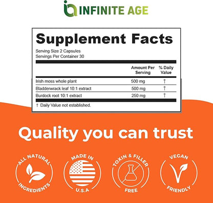 INFINITE AGE 2 Pack of 1250mg Sea Moss Advanced Superfood Capsules, 120 Count - High-Potency, Vegan, Made in The USA - Irish Seamoss, Bladderwrack, Burdock Root - Overall Health, Immunity Support