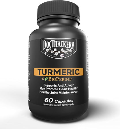 Turmeric Curcumin, with BioPerine, 650mg, Capsules - 95% Curcuminoids, Black Pepper Fruit Extract, Maximum Absorption - High Potency Turmeric Supplement - (60 Count Bottle)