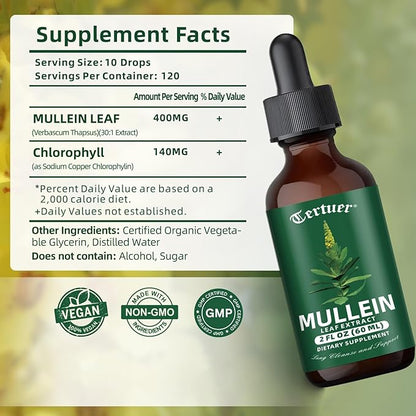 Mullein Tincture Improves Your Lung Health - Lung Cleanse - Vegan Lung Detox - Respiratory Health and Immune Support Drops - Natural Supplement Liquid Extract 2 oz.