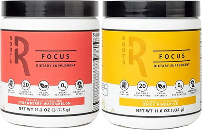 Roots Focus Nootropic Brain Supplement - Strawberry Watermelon & Spicy Pineapple- Lion's Mane, Cordyceps, & Reishi Functional Mushrooms + Extended-Release Caffeine, 100 Servings