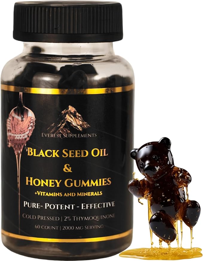 Pure Black Seed Oil and Honey Gummies - 2000mg Per Serving, Maximum Potency - Cold Pressed Natural Black Seed Oil with Honey - 2% Thymoquinone, Nigella Sativa - Potent Formula - Tastes Like Candy