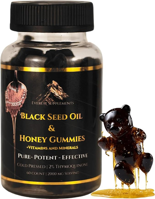 Pure Black Seed Oil and Honey Gummies - 2000mg Per Serving, Maximum Potency - Cold Pressed Natural Black Seed Oil with Honey - 2% Thymoquinone, Nigella Sativa - Potent Formula - Tastes Like Candy
