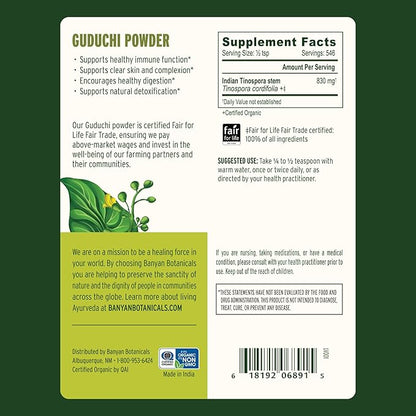 Banyan Botanicals Organic Guduchi Powder – Organic Immune Health Supplement – for Natural Detox, Balanced Digestion & Healthy Skin* – 1 lb – Non-GMO Sustainably Sourced Vegan FFL