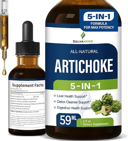 Artichoke Extract Drops for Liver Detox Cleanse & Repair, Milk Thistle 5-in-1 Optimized Herbal Formula, Liver Health Support Supplment w/Dandelion Horsetail & More, High Absorbtion. 2oz