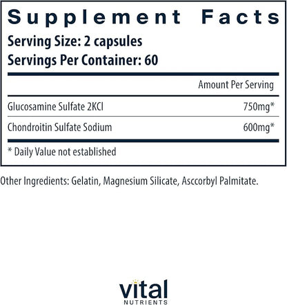 Vital Nutrients Glucosamine & Chondroitin | Healthy Cartilage, Mobility, and Joint Support Supplement | Gluten, Dairy, Soy Free | Non-GMO | 120 Capsules